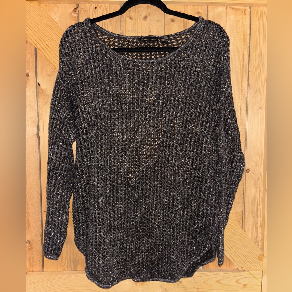 Metallic Silver/Gray Crochet Sweater Womens Size XL